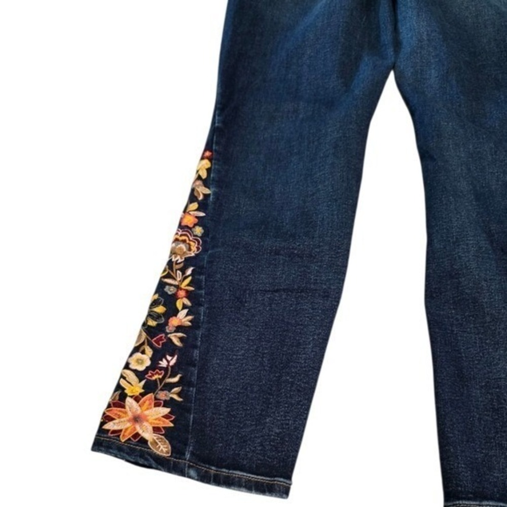 Blue Savvy High Rise Flare Wide Leg Embroidered Western Stretch Jeans Plus Size - Picture 4 of 16
